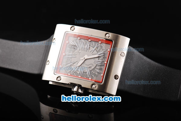 Richard Mille RM016 Silver Case with Grey Roman Markers and Black Leather Strap - Click Image to Close